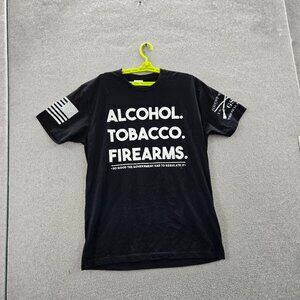 Grunt Style Men Shirt LARGE Black Alcohol Tobacco Firearms Grunge Logo Short
